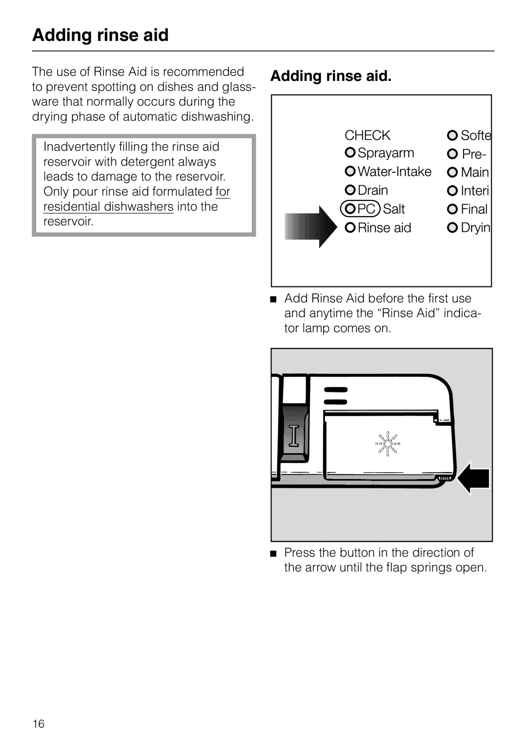 Miele M.-NR. 04 390 922 operating instructions Adding rinse aid 