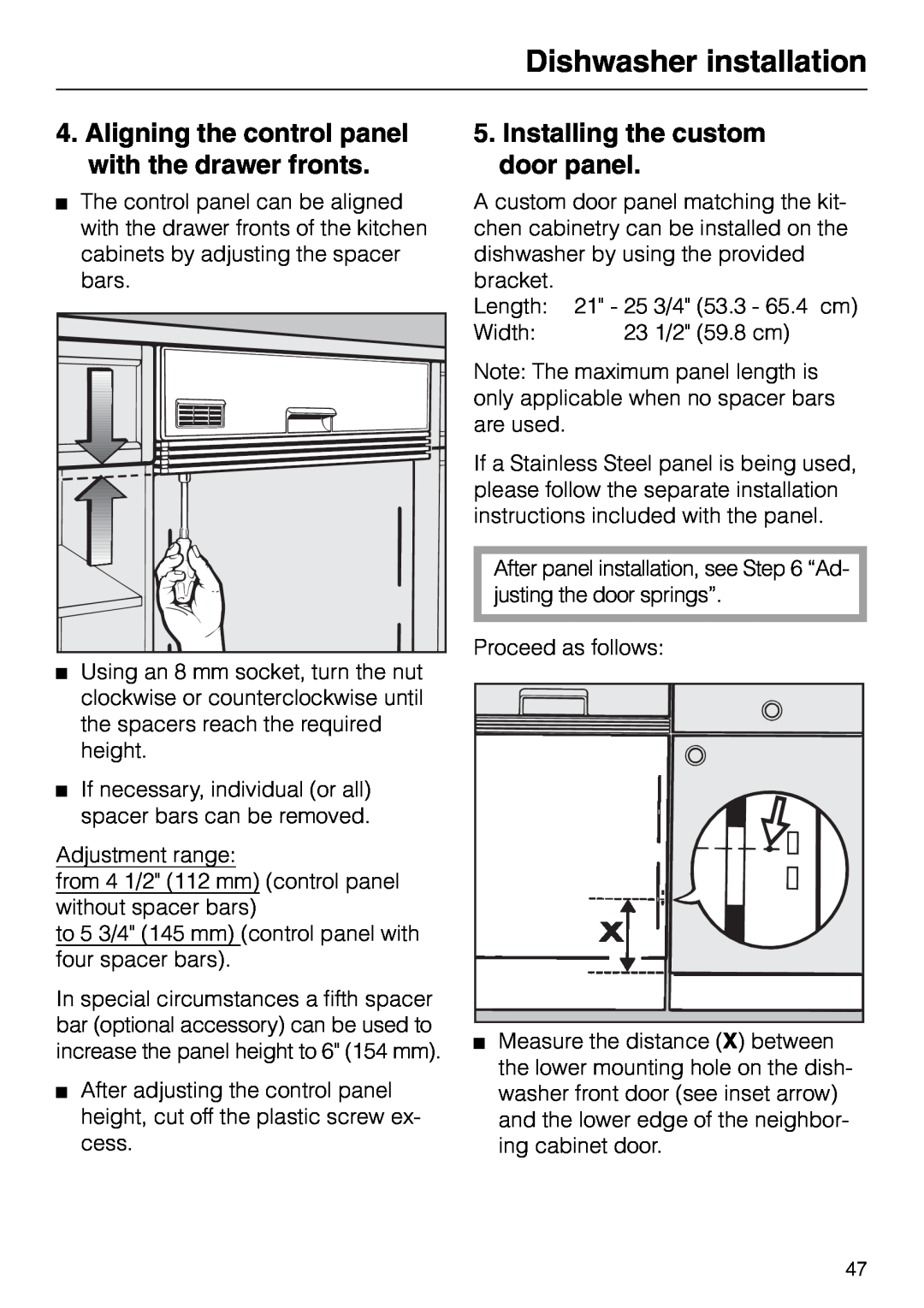 Miele M.-NR. 04 390 922 operating instructions Dishwasher installation, Installing the custom door panel 