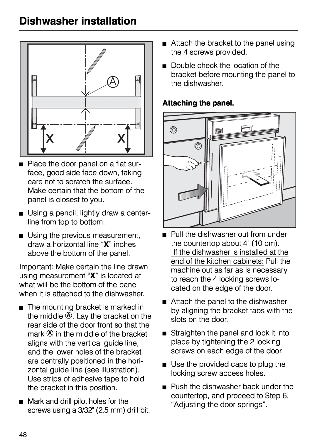 Miele M.-NR. 04 390 922 operating instructions Dishwasher installation, Attaching the panel 