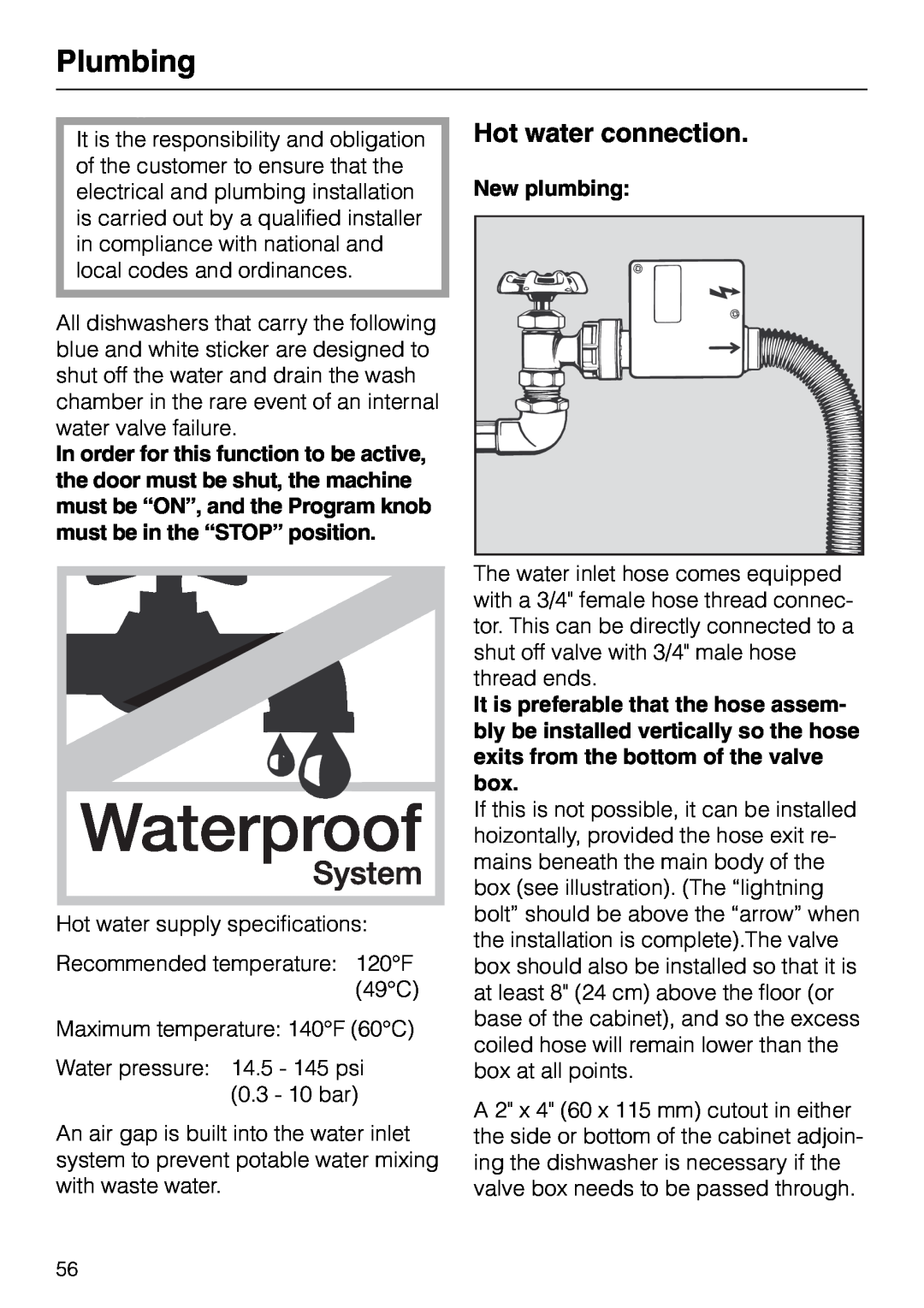 Miele M.-NR. 04 390 922 operating instructions Plumbing, Hot water connection, New plumbing 