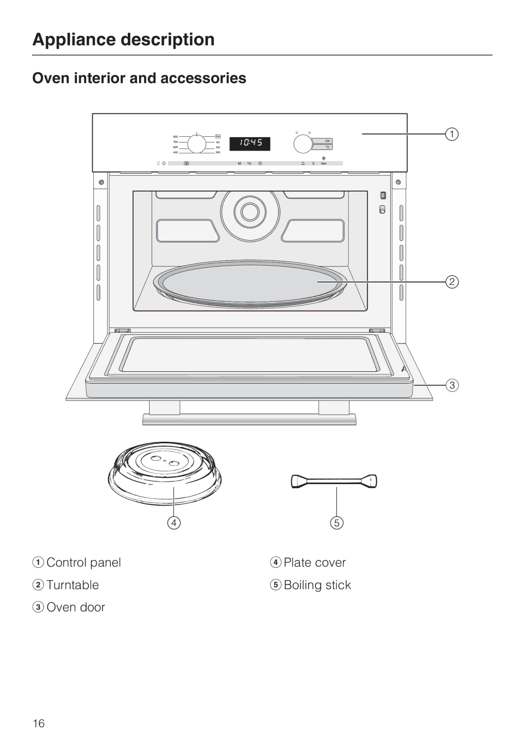 Miele M-Nr 09 798 370 installation instructions Appliance description, Oven interior and accessories 