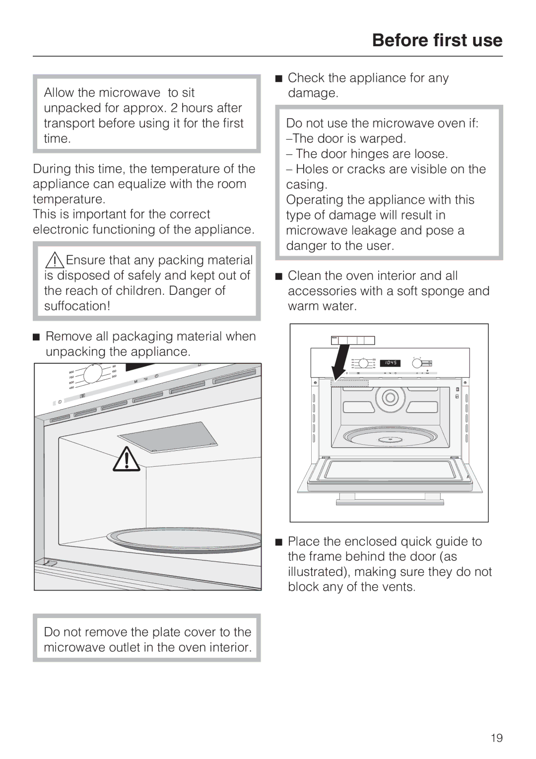 Miele M-Nr 09 798 370 installation instructions Before first use 