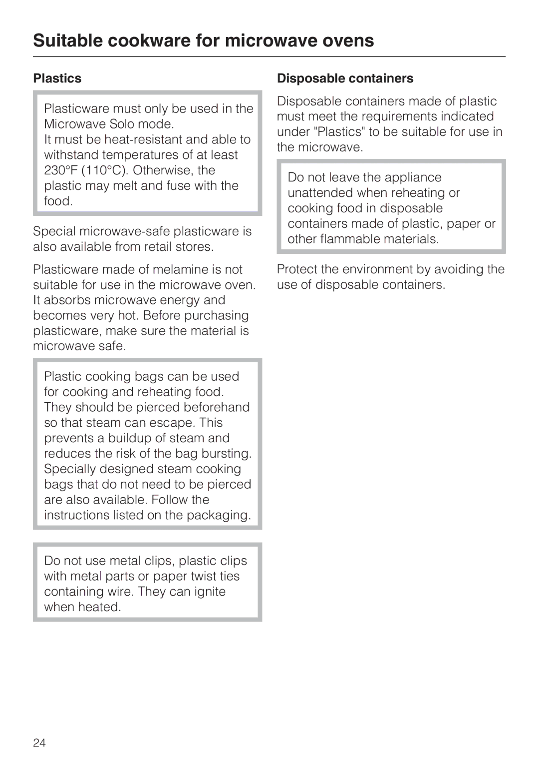 Miele M-Nr 09 798 370 installation instructions Plastics, Disposable containers 