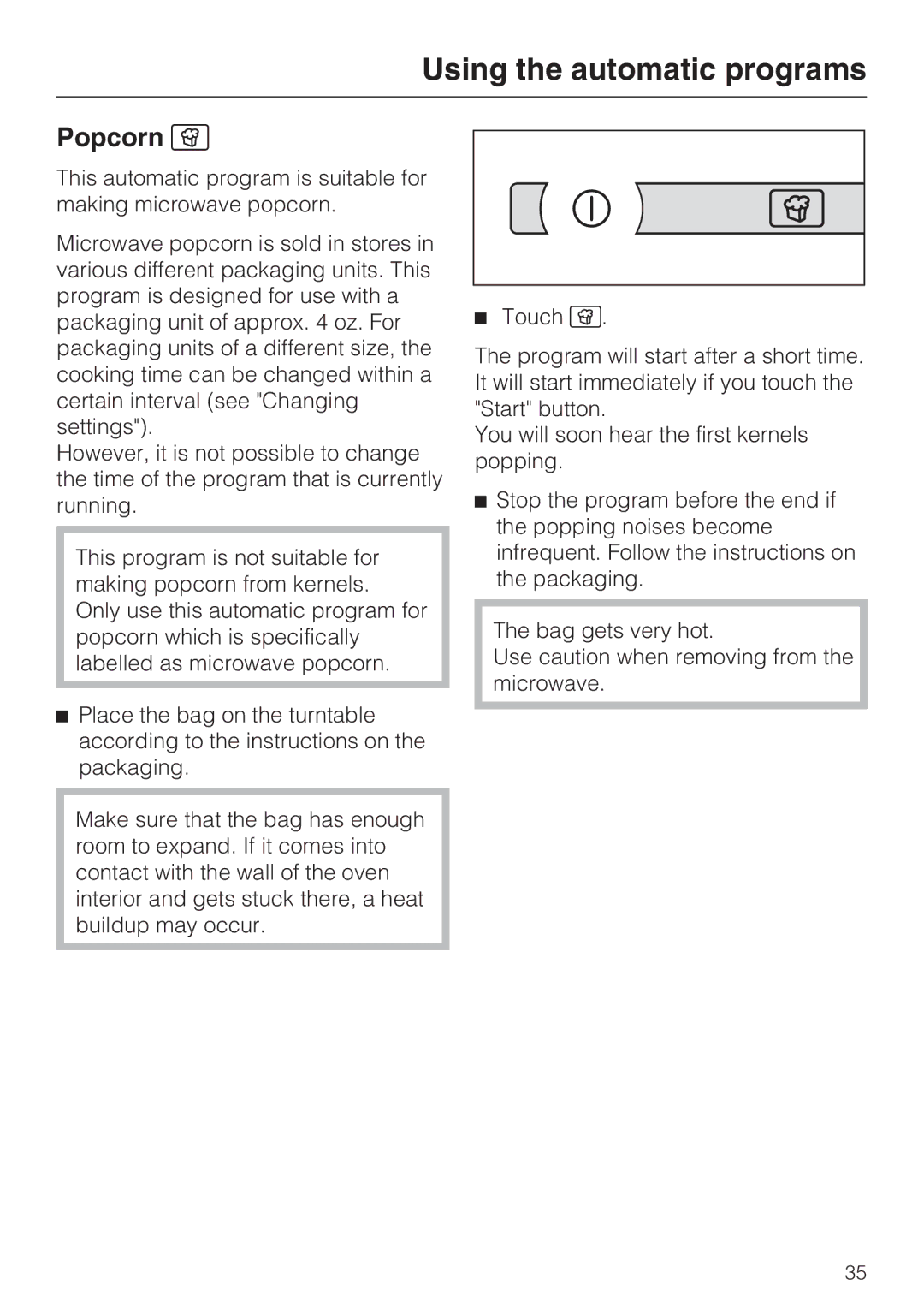 Miele M-Nr 09 798 370 installation instructions Popcorn 