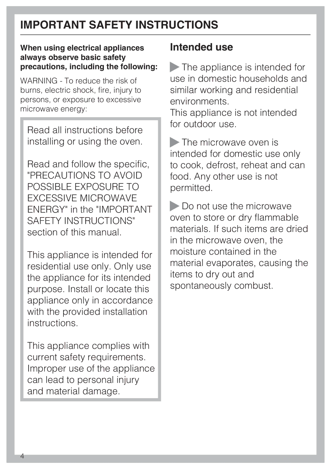 Miele M-Nr 09 798 370 installation instructions Important Safety Instructions 