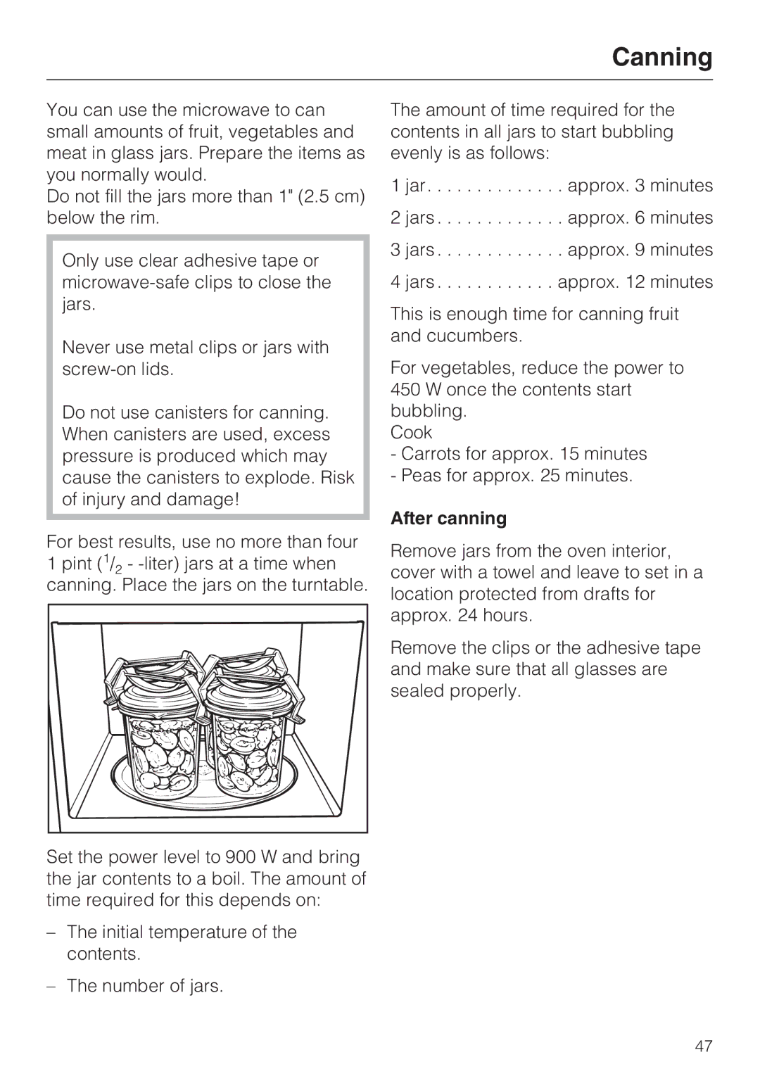 Miele M-Nr 09 798 370 installation instructions Canning, After canning 