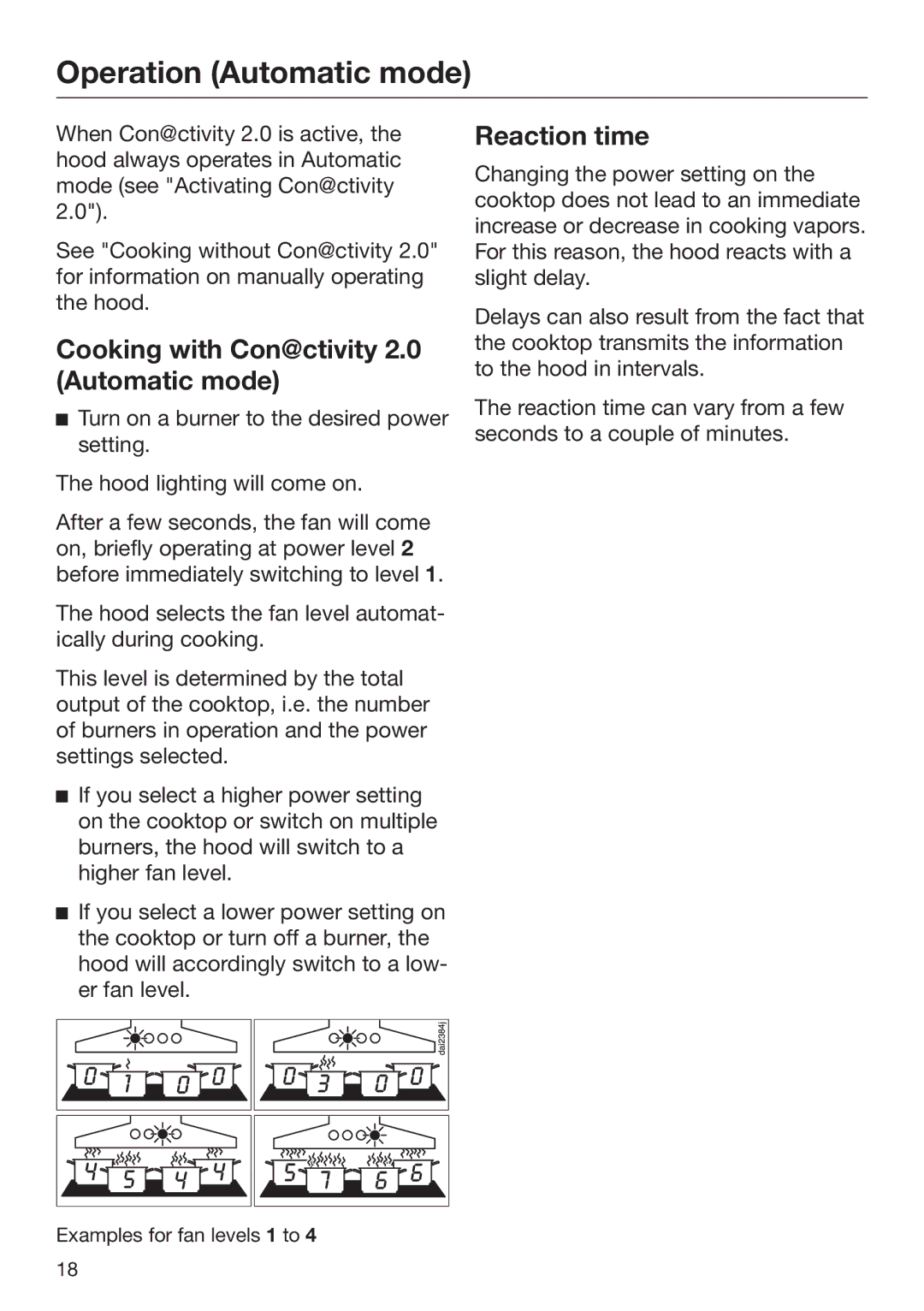 Miele M.-Nr. 09 805 980 Operation Automatic mode, Cooking with Con@ctivity 2.0 Automatic mode, Reaction time 