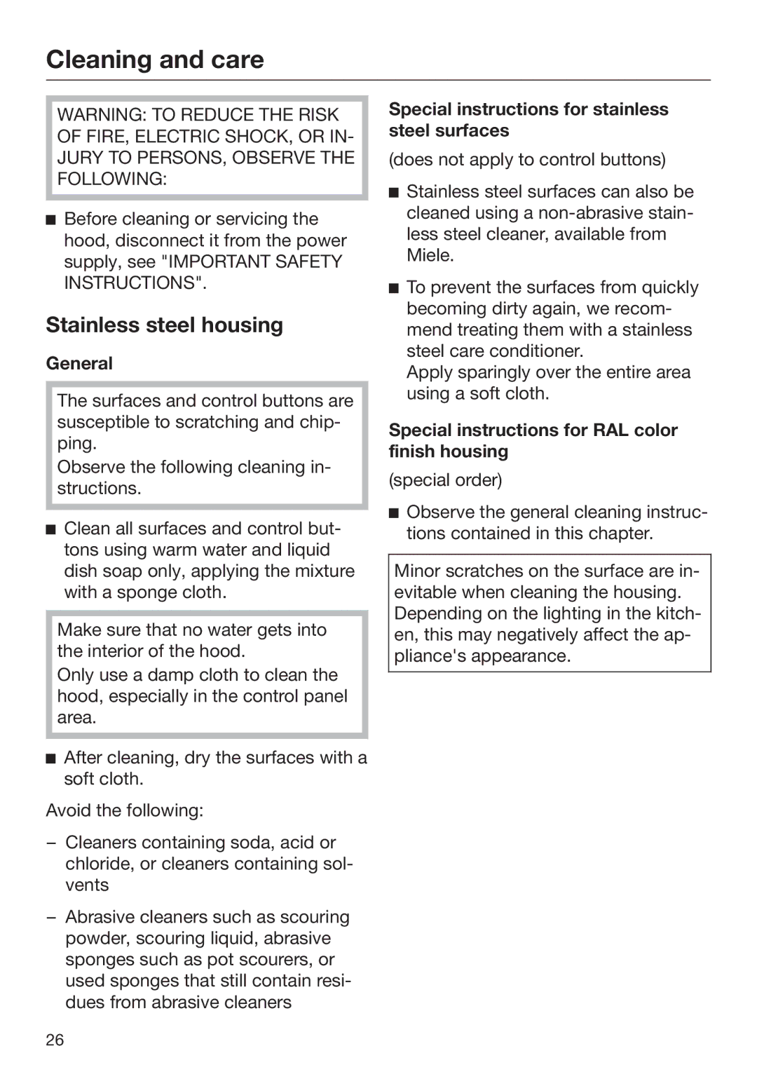 Miele M.-Nr. 09 805 980 installation instructions Cleaning and care, Stainless steel housing, General 