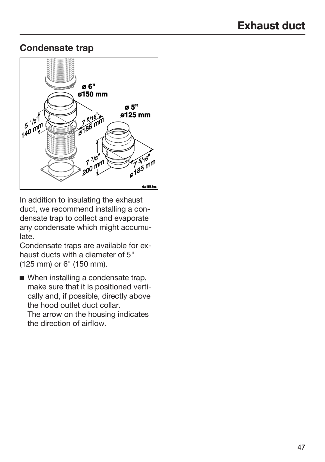Miele M.-Nr. 09 805 980 installation instructions Condensate trap, Exhaust duct 