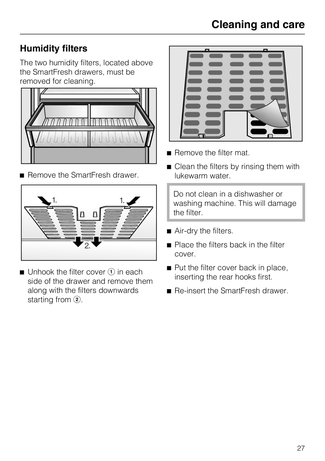 Miele M.-Nr. 09 920 730 installation instructions Humidity filters 