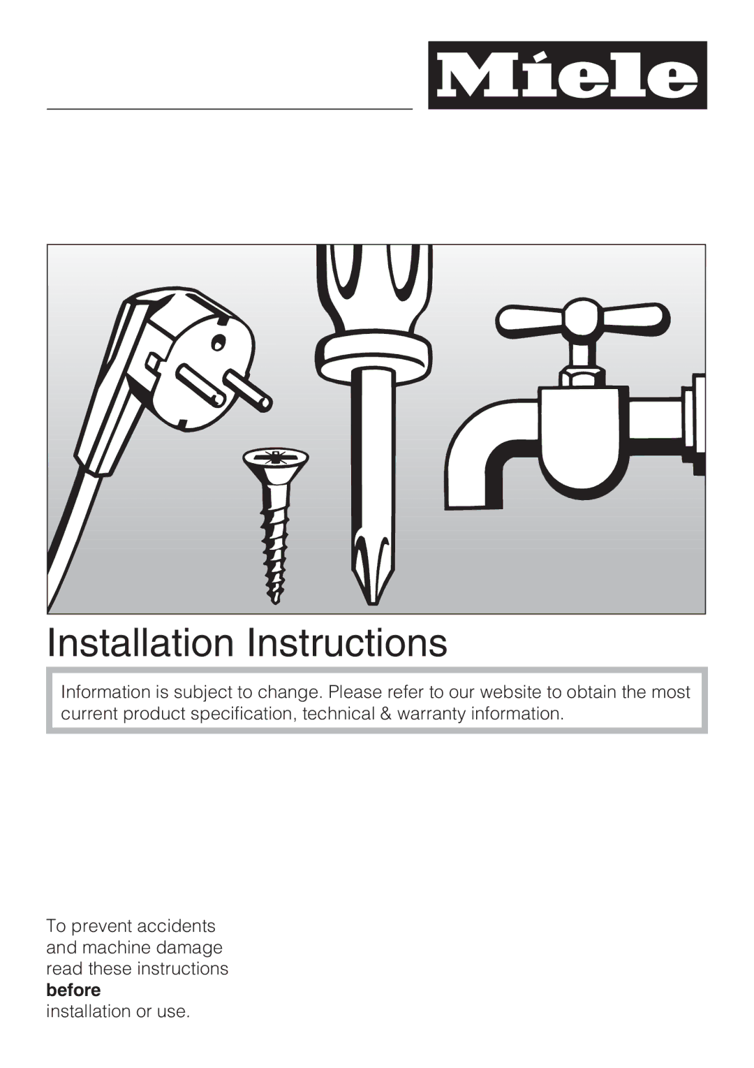 Miele M.-Nr. 09 920 730 installation instructions Installation Instructions 