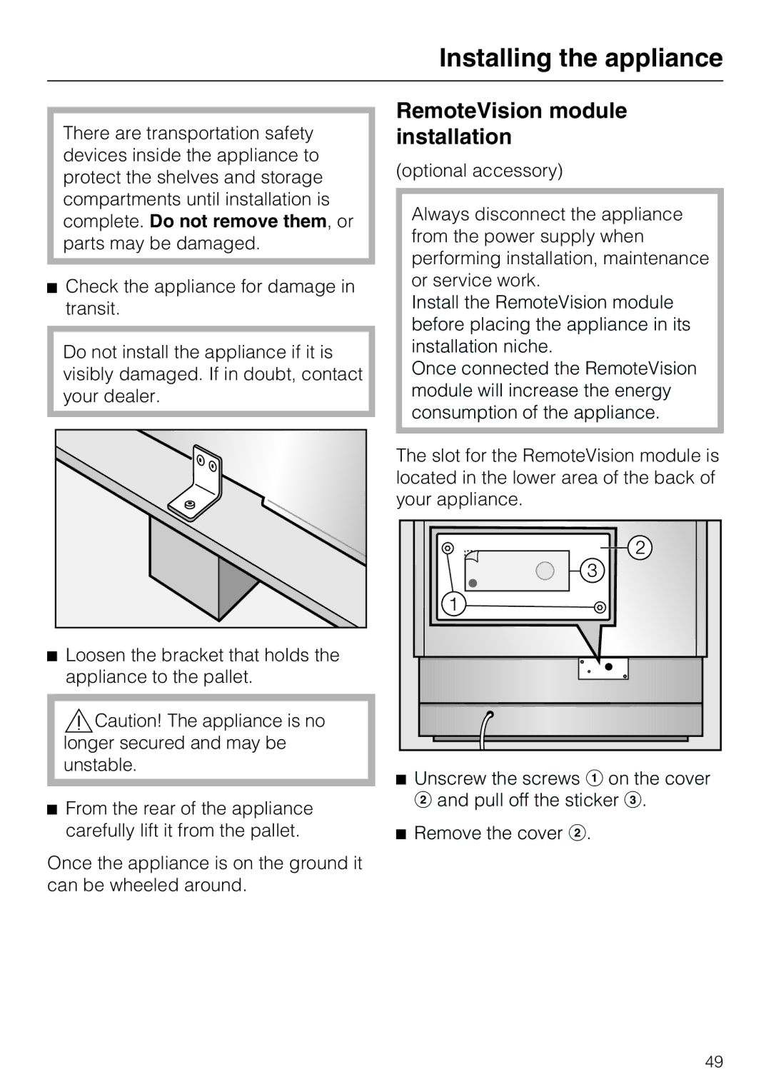 Miele M.-Nr. 09 920 730 installation instructions RemoteVision module installation 