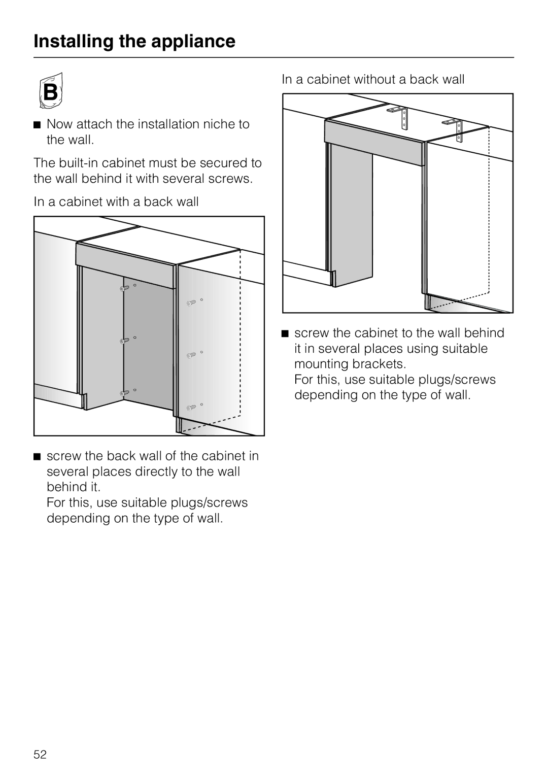 Miele M.-Nr. 09 920 730 installation instructions Installing the appliance 