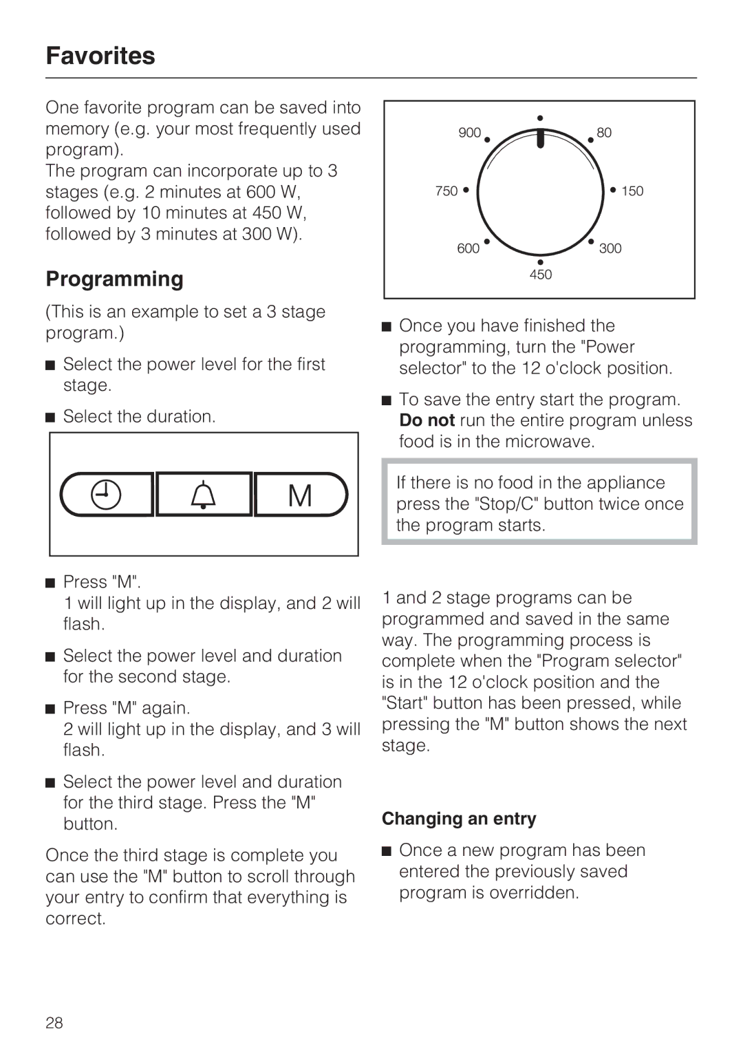 Miele M8260-1 installation instructions Favorites, Programming, Changing an entry 