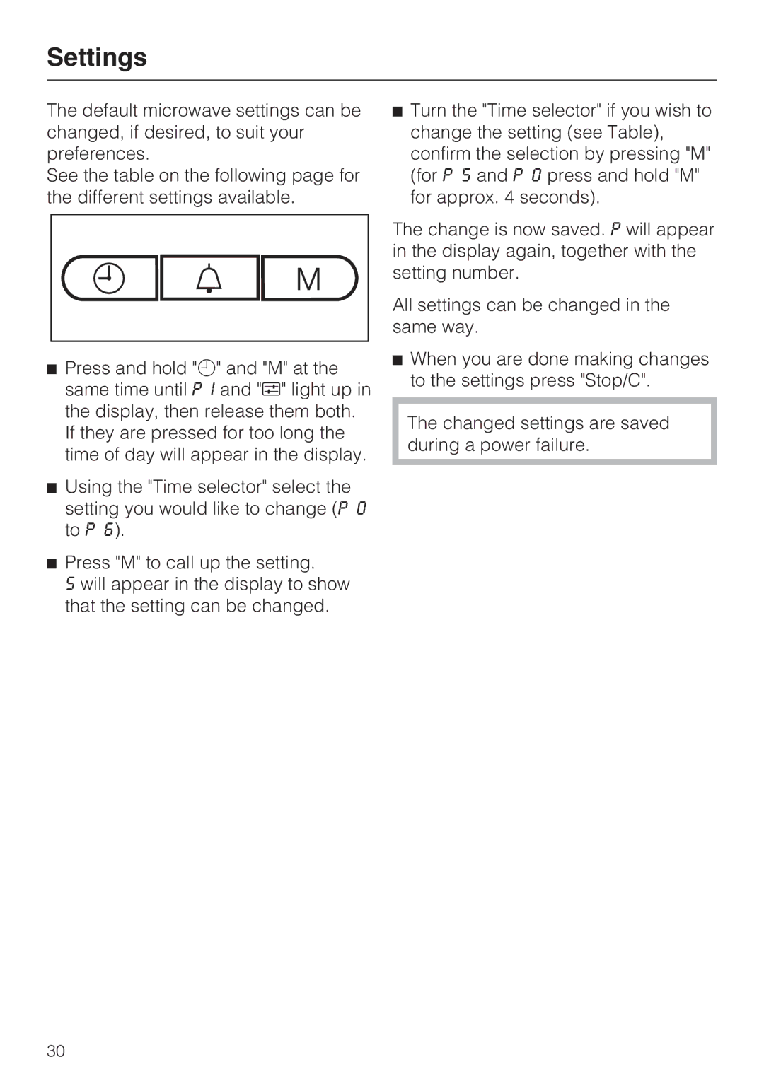 Miele M8260-1 installation instructions Settings 