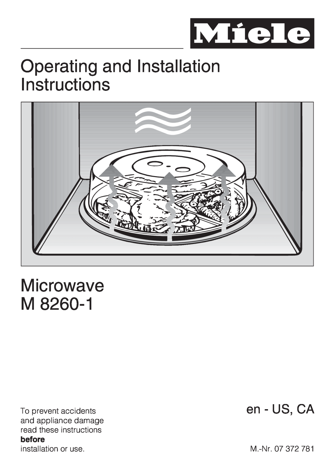 Miele M8260-1 installation instructions Operating and Installation Instructions, Microwave, en - US, CA 