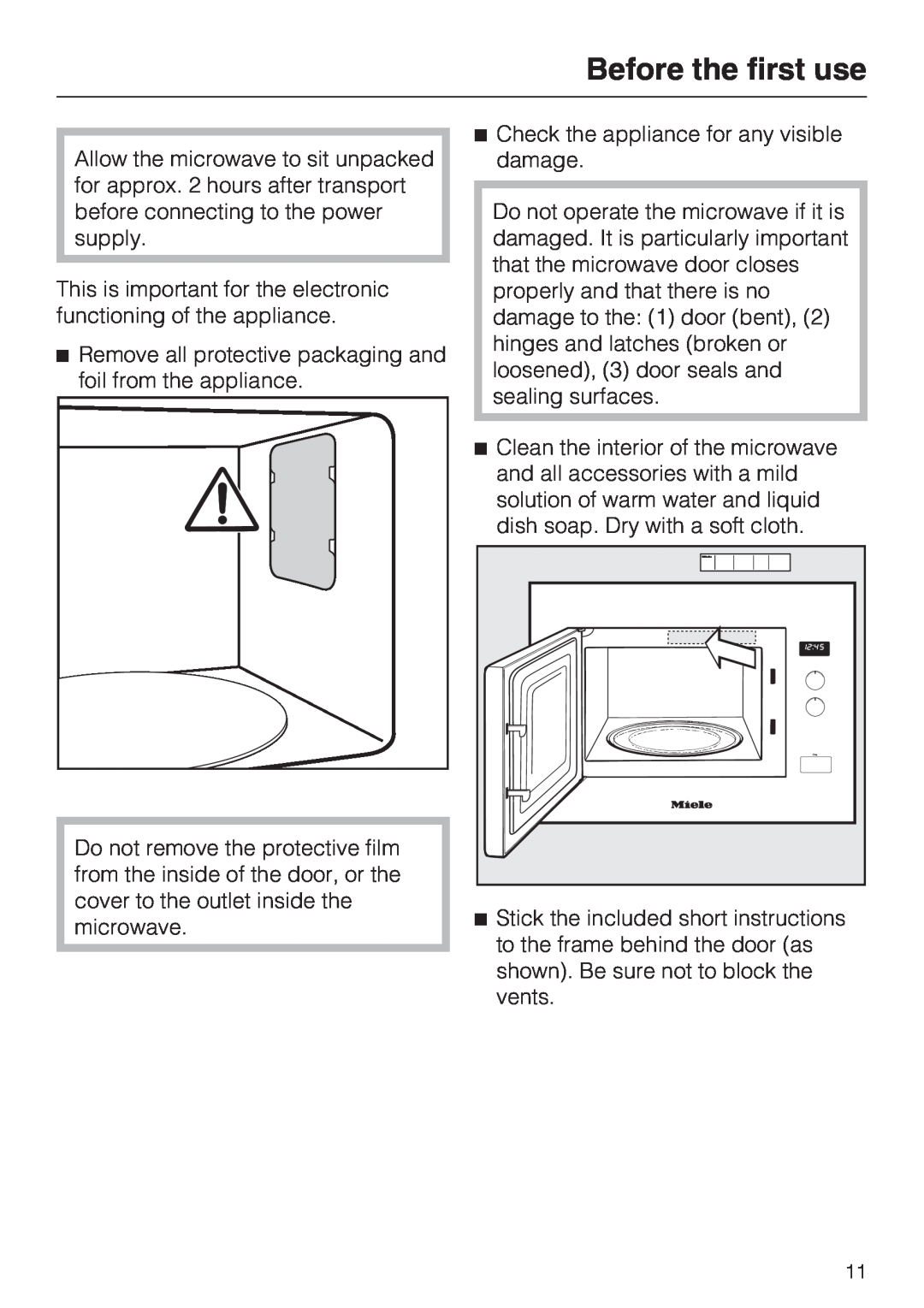 Miele M8260-1 installation instructions Before the first use 