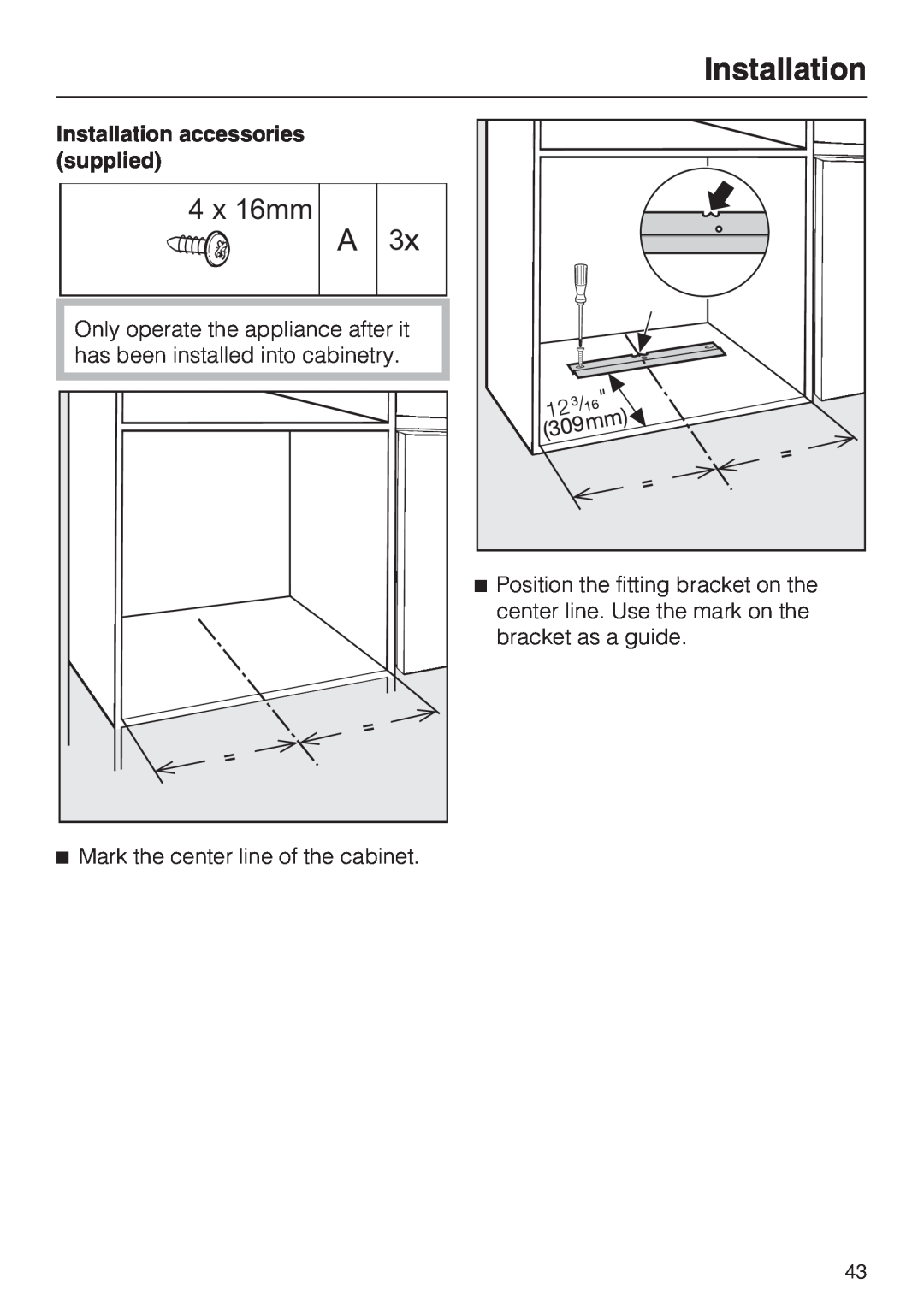 Miele M8260-1 installation instructions Installation accessories supplied, 4 x 16mm 