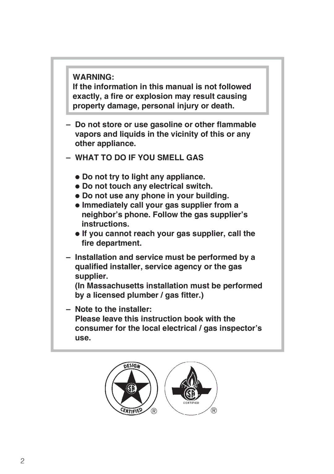 Miele Miele Gas Cooktop, 09 596 090 installation instructions What to do if YOU Smell GAS 