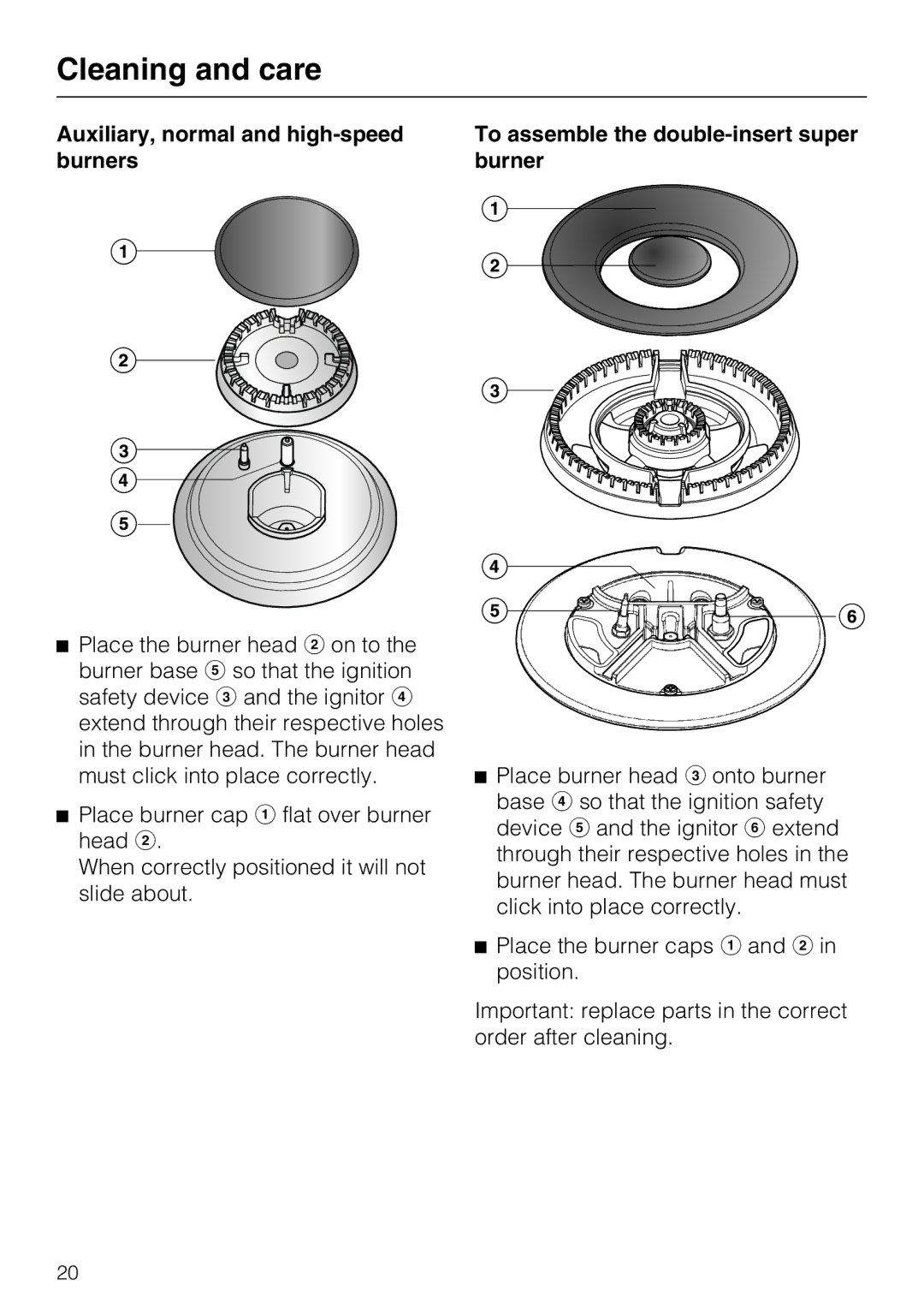 Miele Miele Gas Cooktop, 09 596 090 installation instructions Cleaning and care 