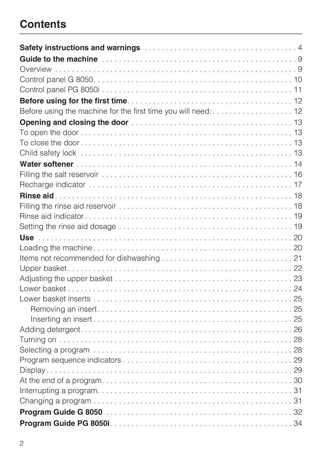 Miele PG 8050I manual Contents 