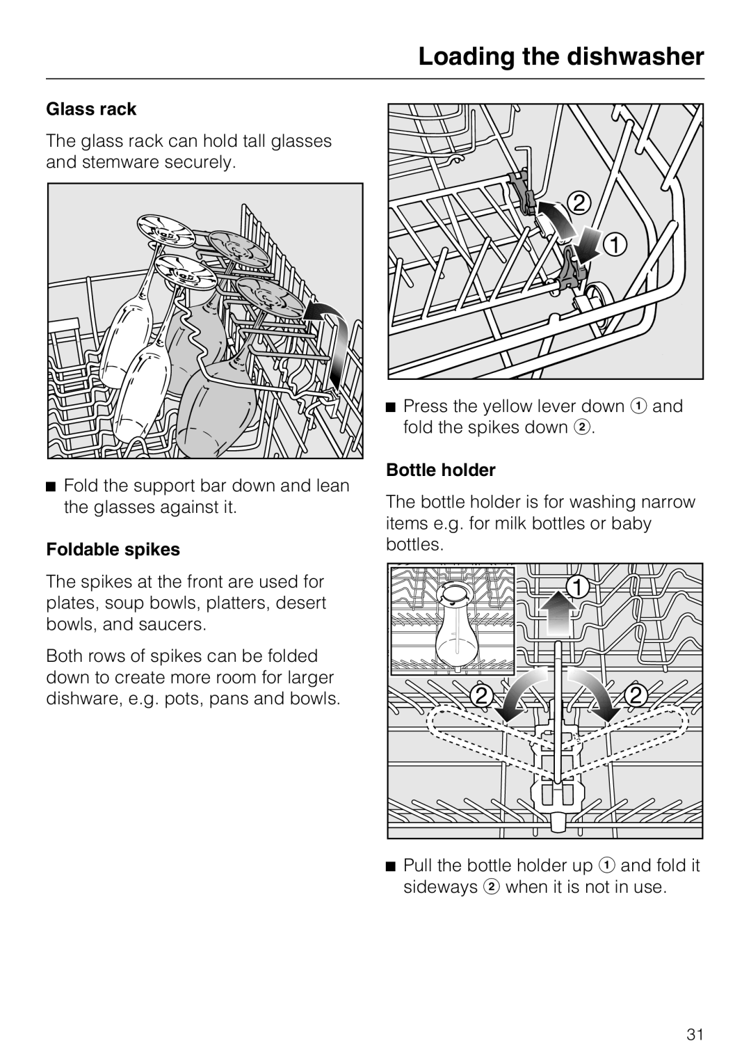 Miele PG 8083 SCVI manual Foldable spikes, Bottle holder 