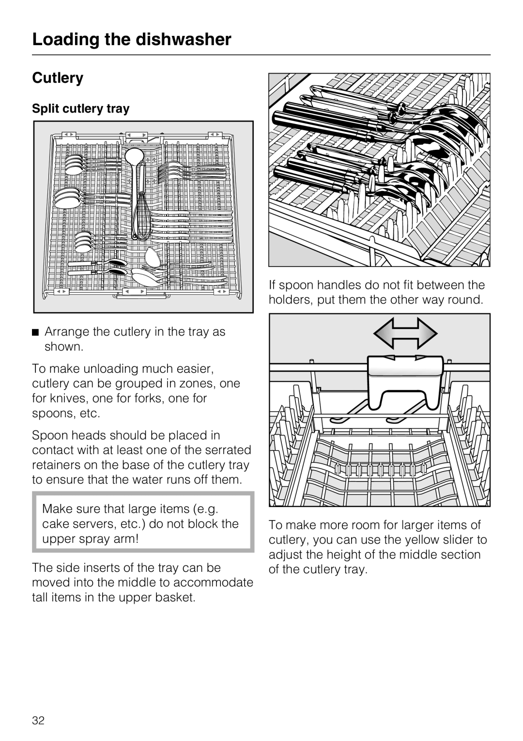 Miele PG 8083 SCVI manual Cutlery, Split cutlery tray 