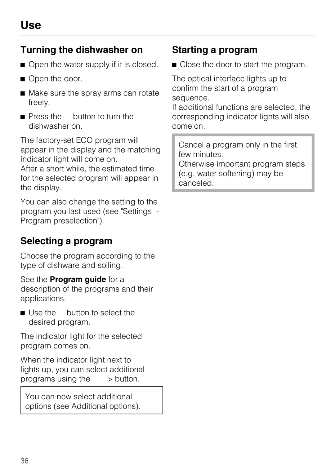 Miele PG 8083 SCVI manual Turning the dishwasher on, Selecting a program, Starting a program 