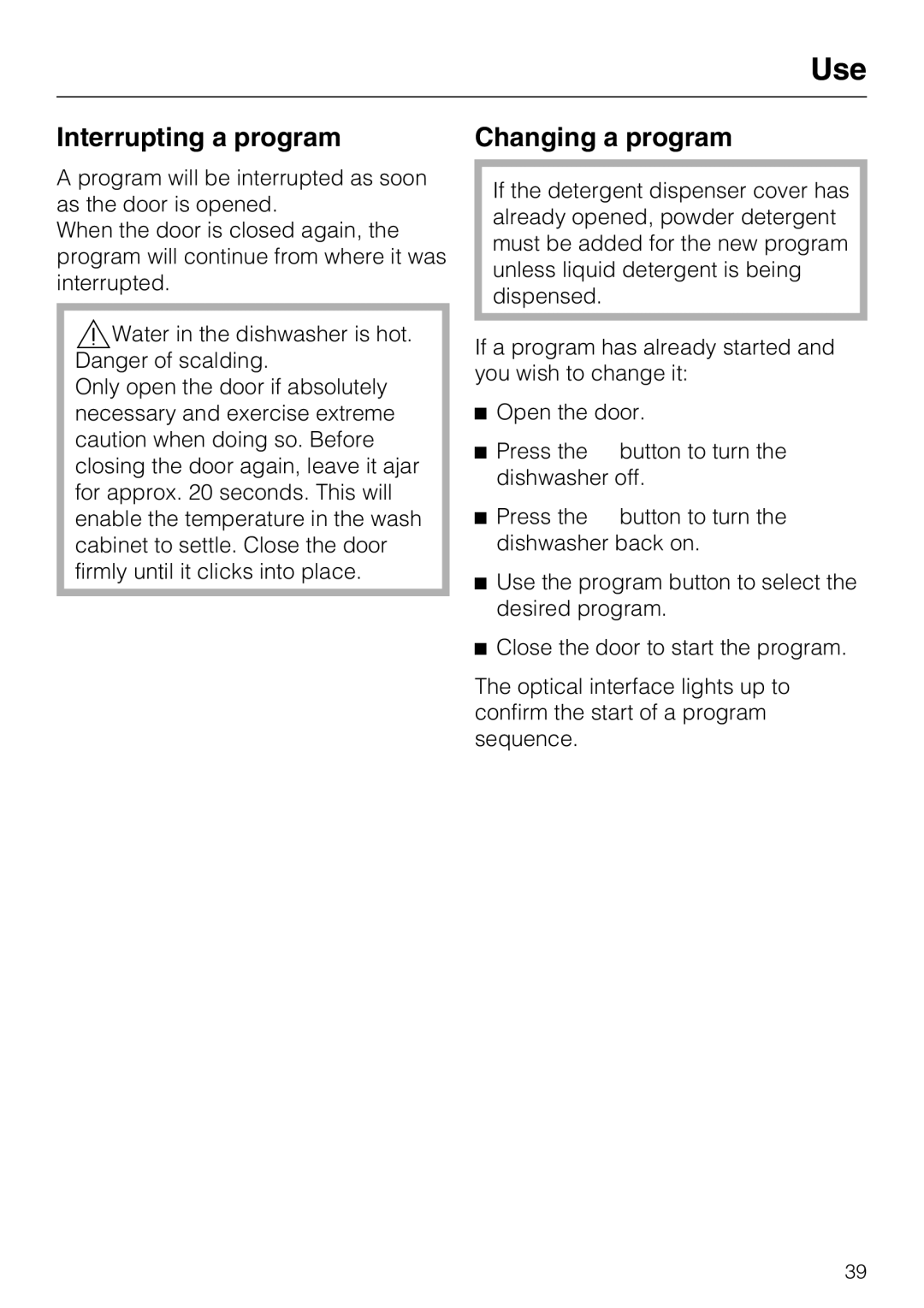 Miele PG 8083 SCVI manual Interrupting a program, Changing a program 