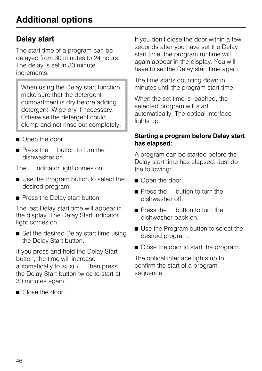 Miele PG 8083 SCVI manual Starting a program before Delay start has elapsed 