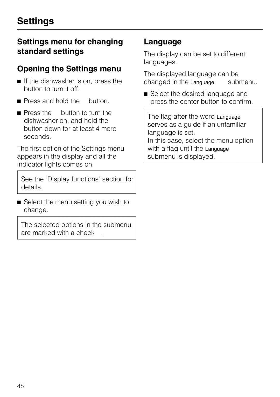 Miele PG 8083 SCVI manual Settings, Language 