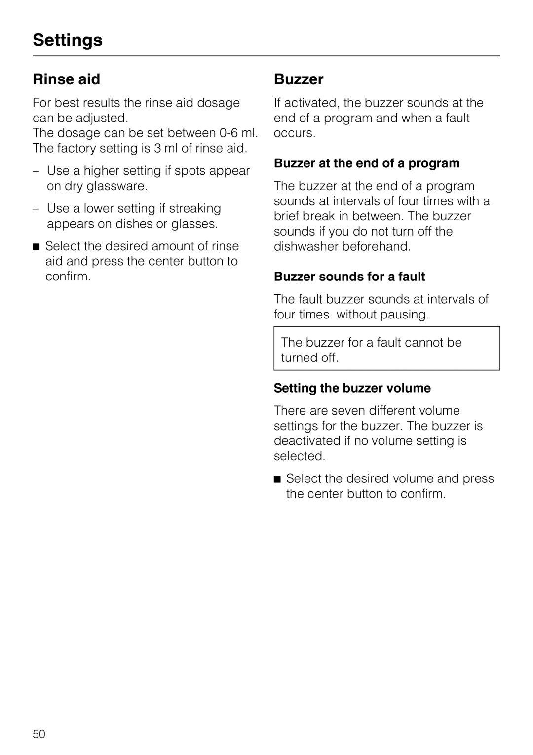 Miele PG 8083 SCVI manual Buzzer at the end of a program, Buzzer sounds for a fault, Setting the buzzer volume 