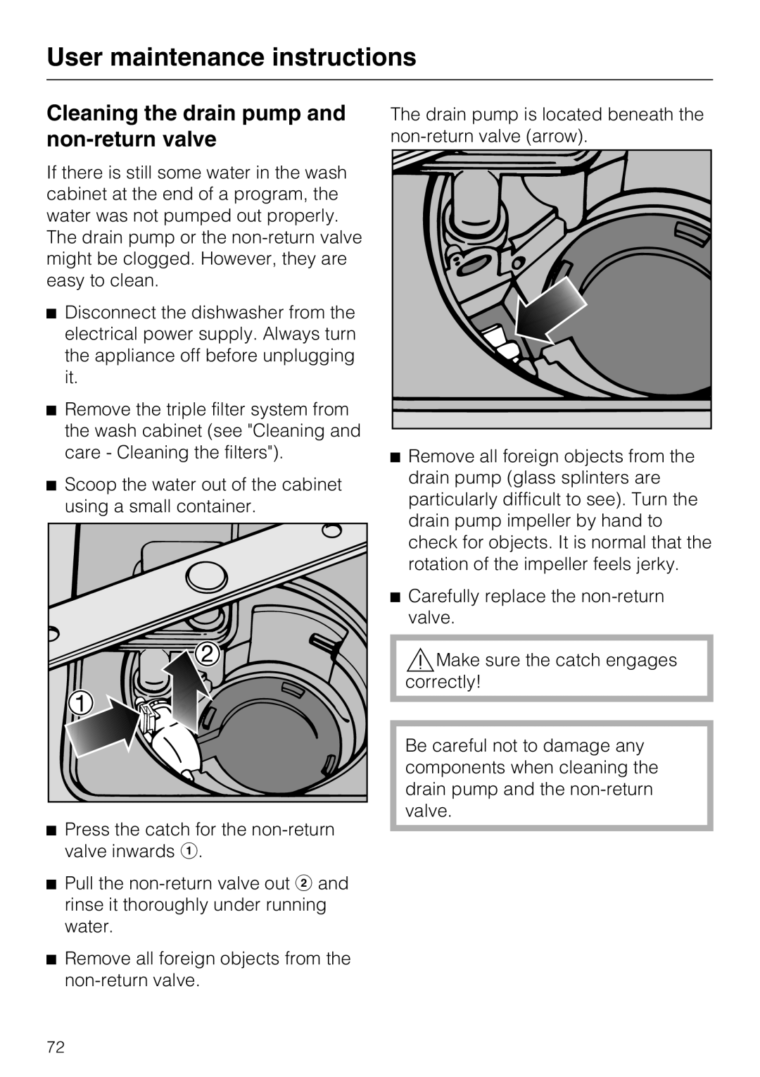 Miele PG 8083 SCVI manual Cleaning the drain pump and non-return valve 