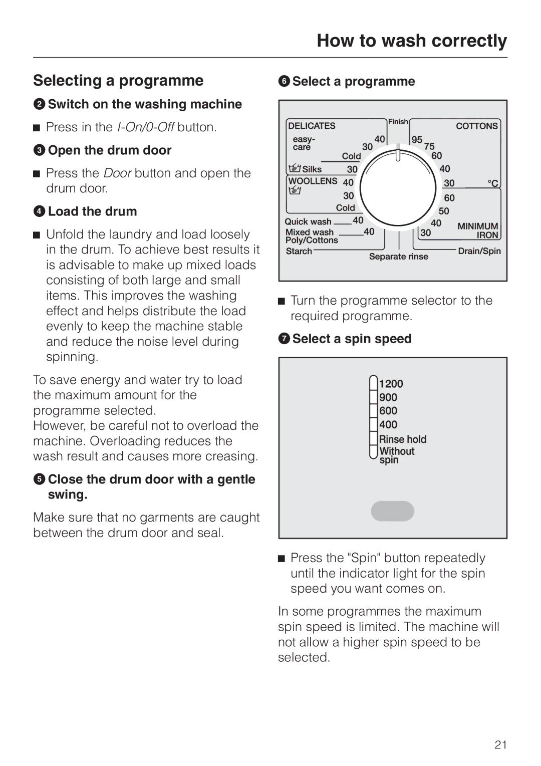 Miele Premier 300 operating instructions Selecting a programme 