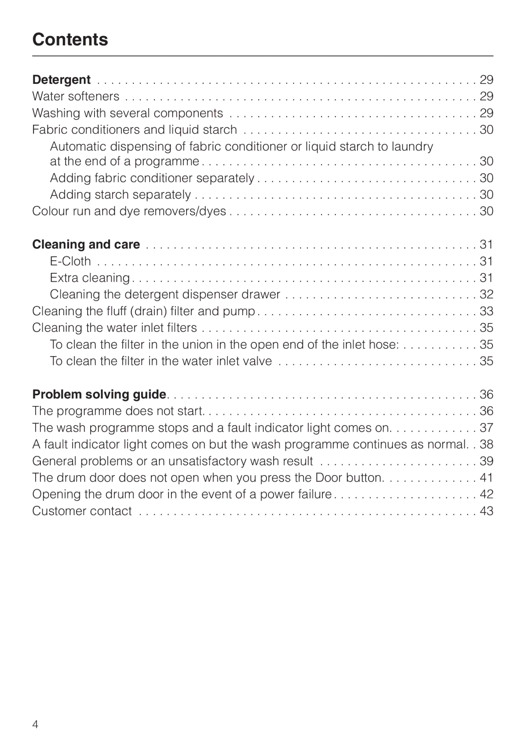 Miele Premier 300 operating instructions Contents 