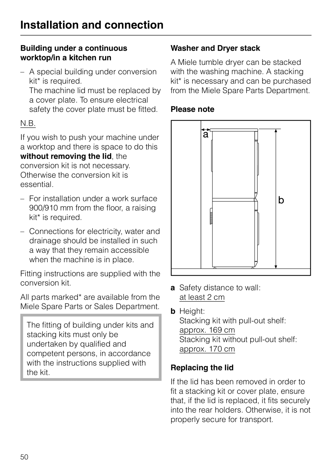 Miele Premier 300 Building under a continuous worktop/in a kitchen run, Washer and Dryer stack, Please note 