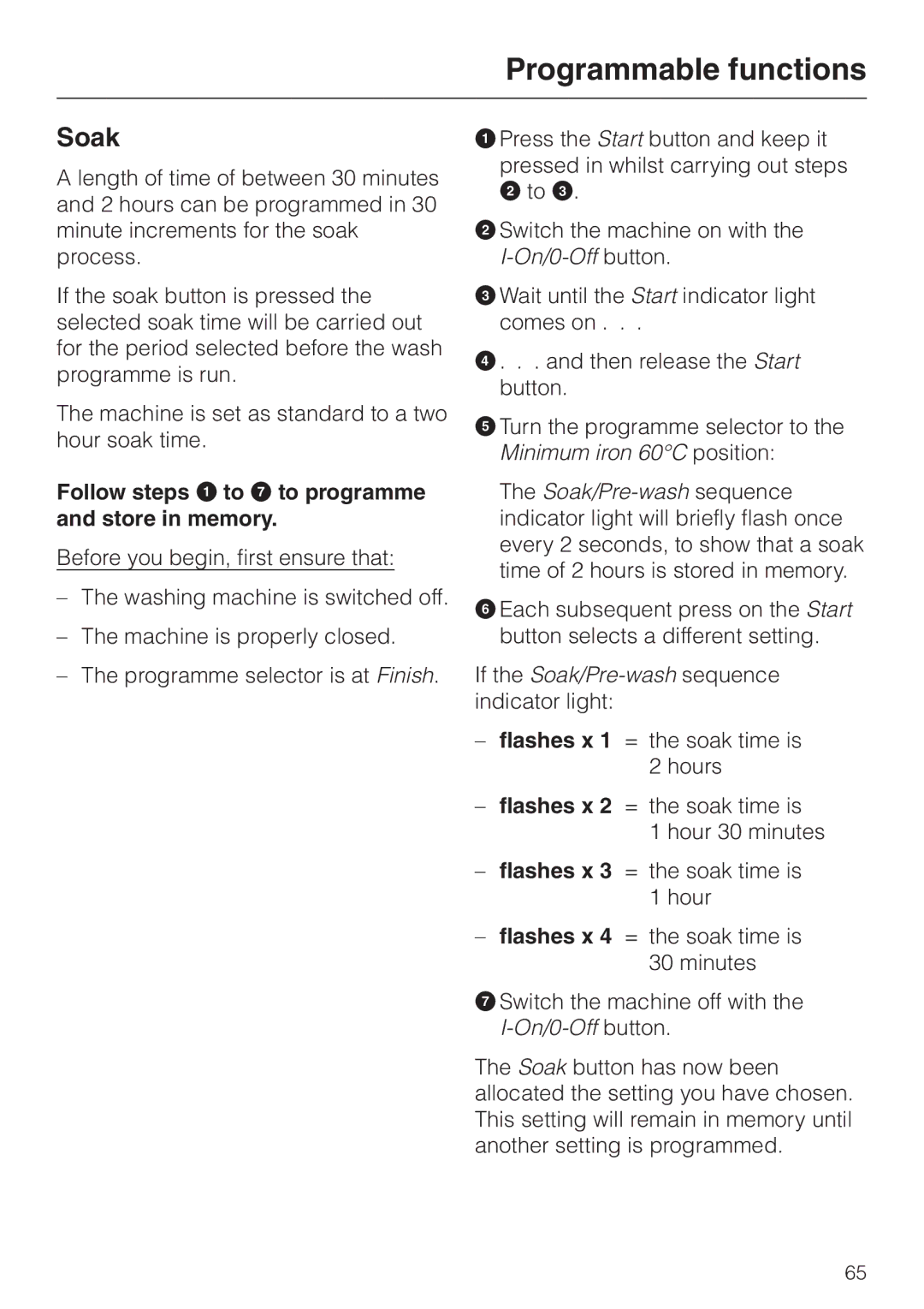 Miele Premier 300 operating instructions Soak 