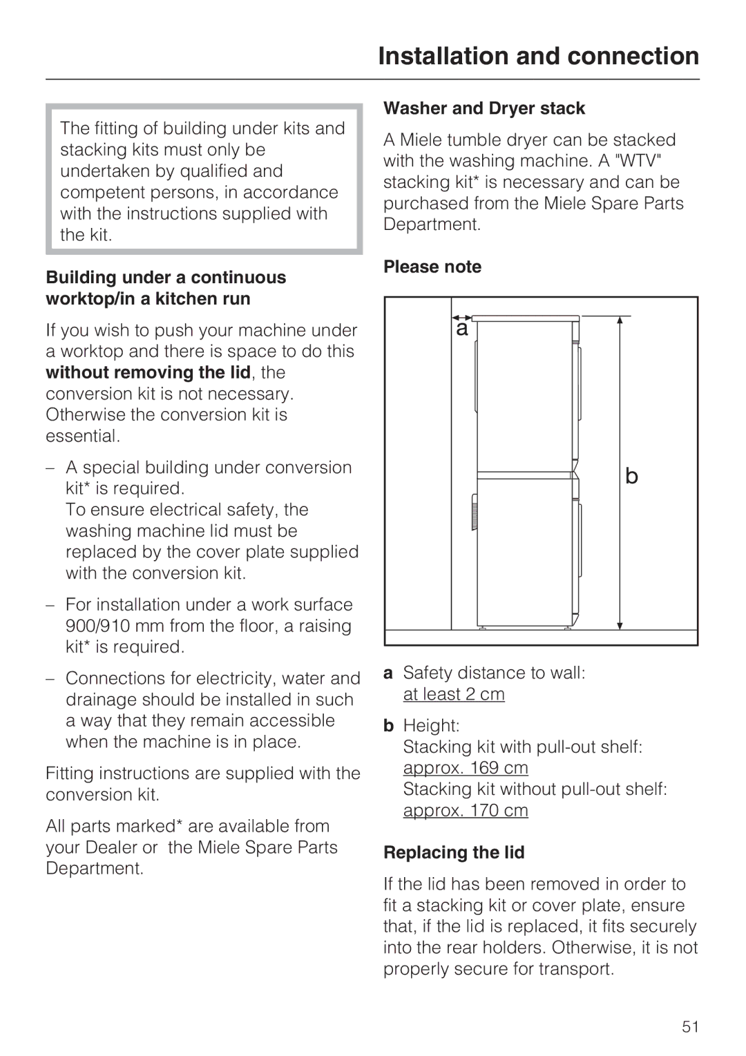 Miele Premier 520 operating instructions Please note, Replacing the lid 