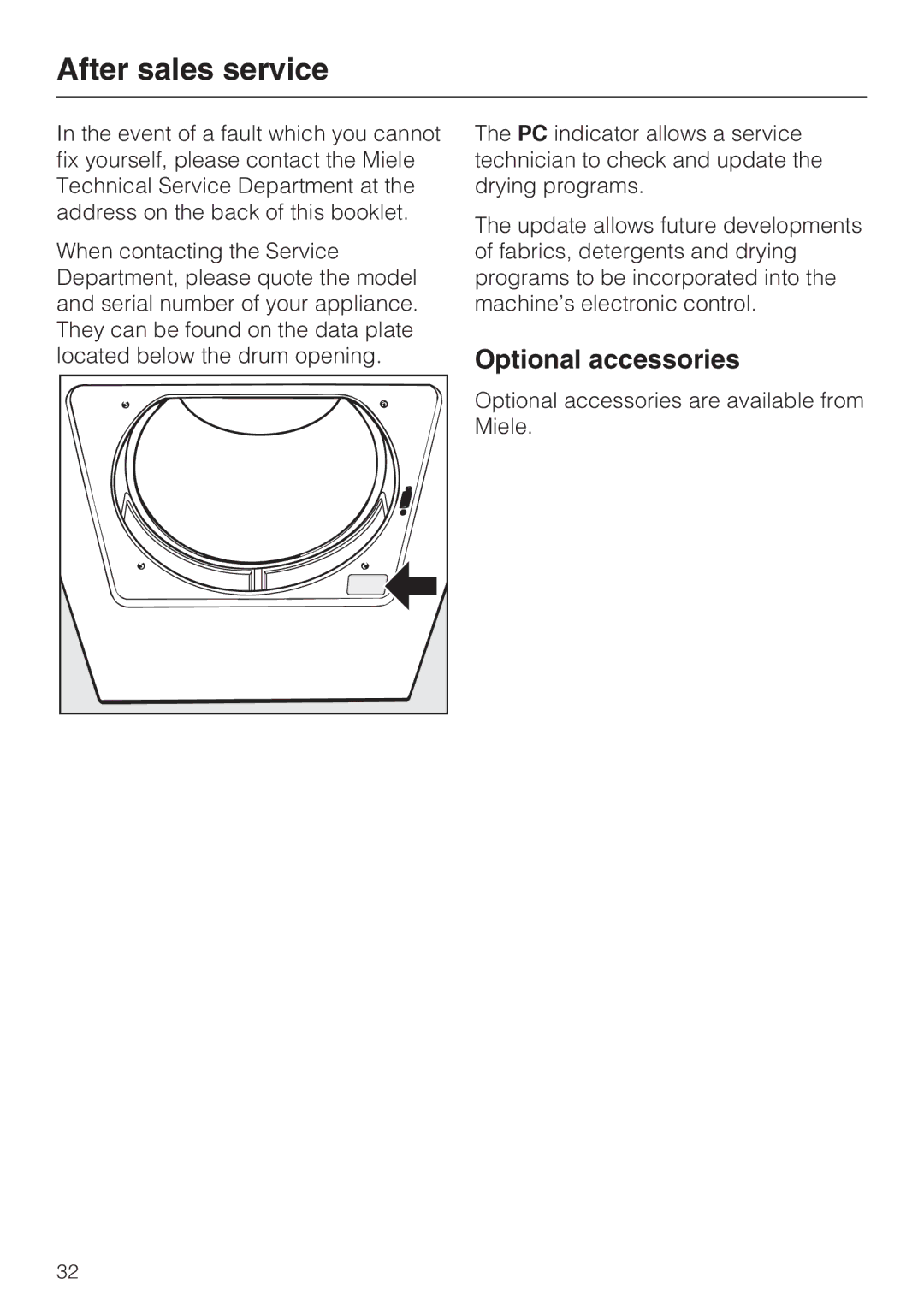 Miele PT 7136 PLUS installation manual After sales service, Optional accessories 