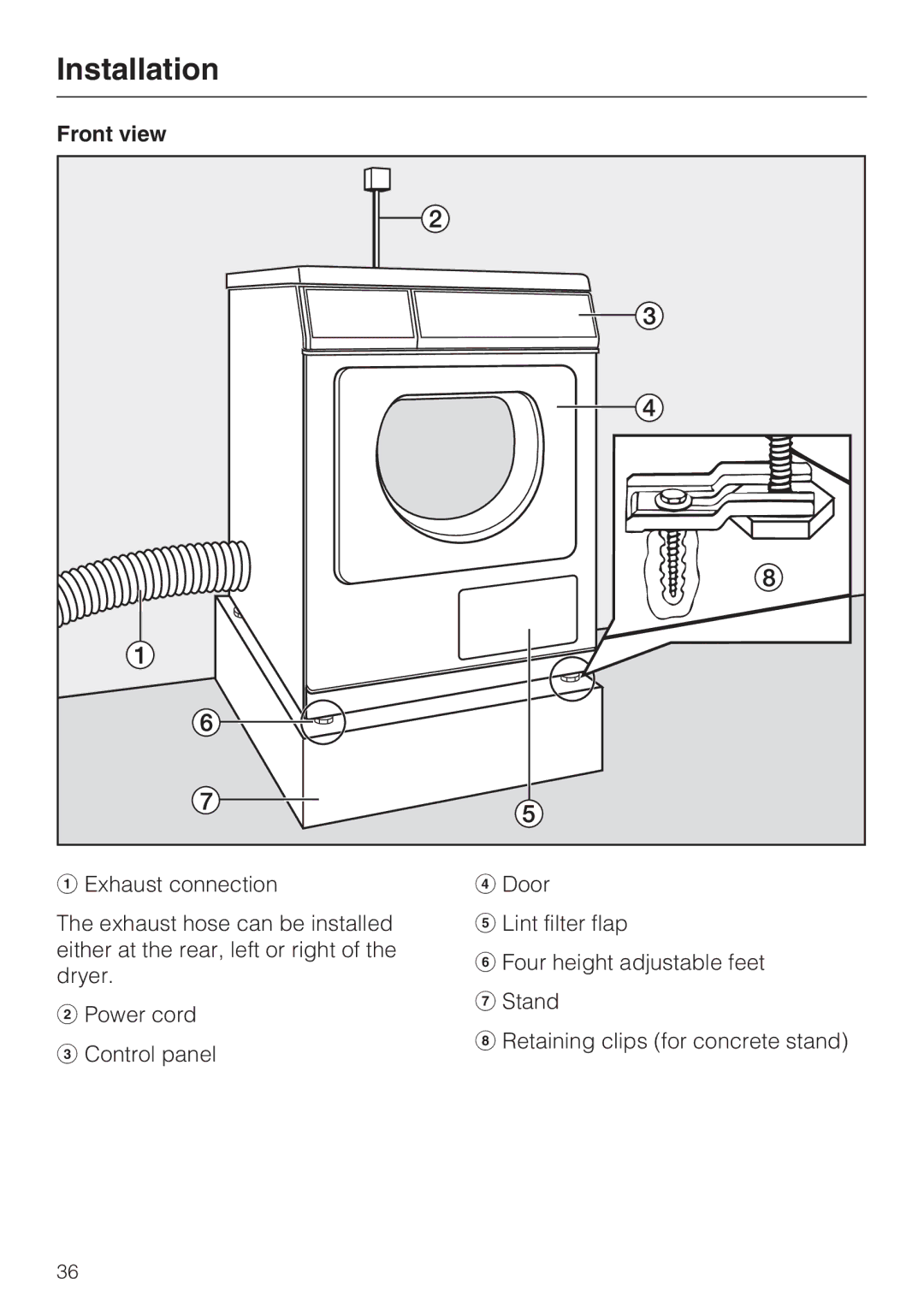 Miele PT 7136 PLUS installation manual Installation, Front view 