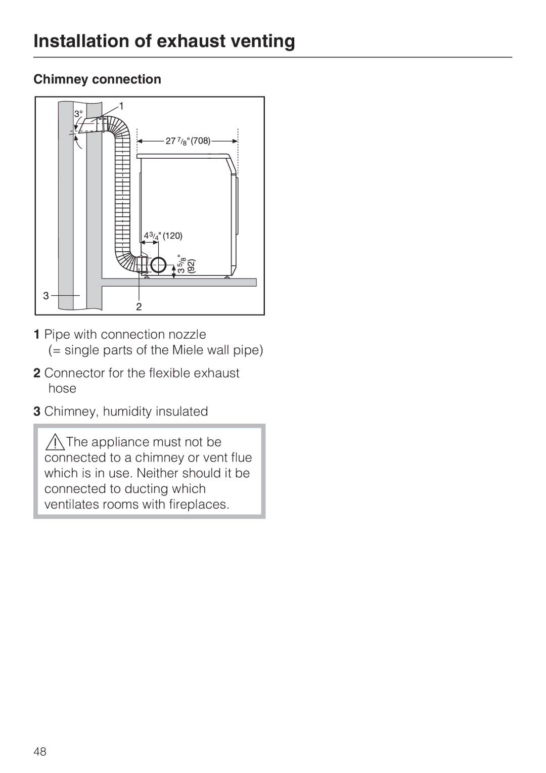 Miele PT 7136 PLUS installation manual Chimney connection 