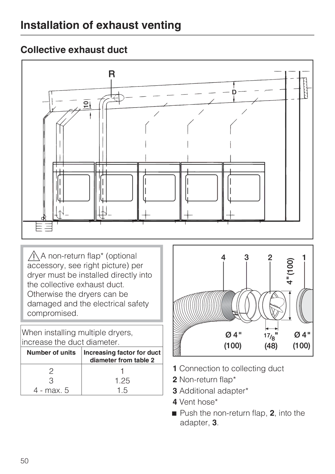 Miele PT 7136 PLUS installation manual Collective exhaust duct 