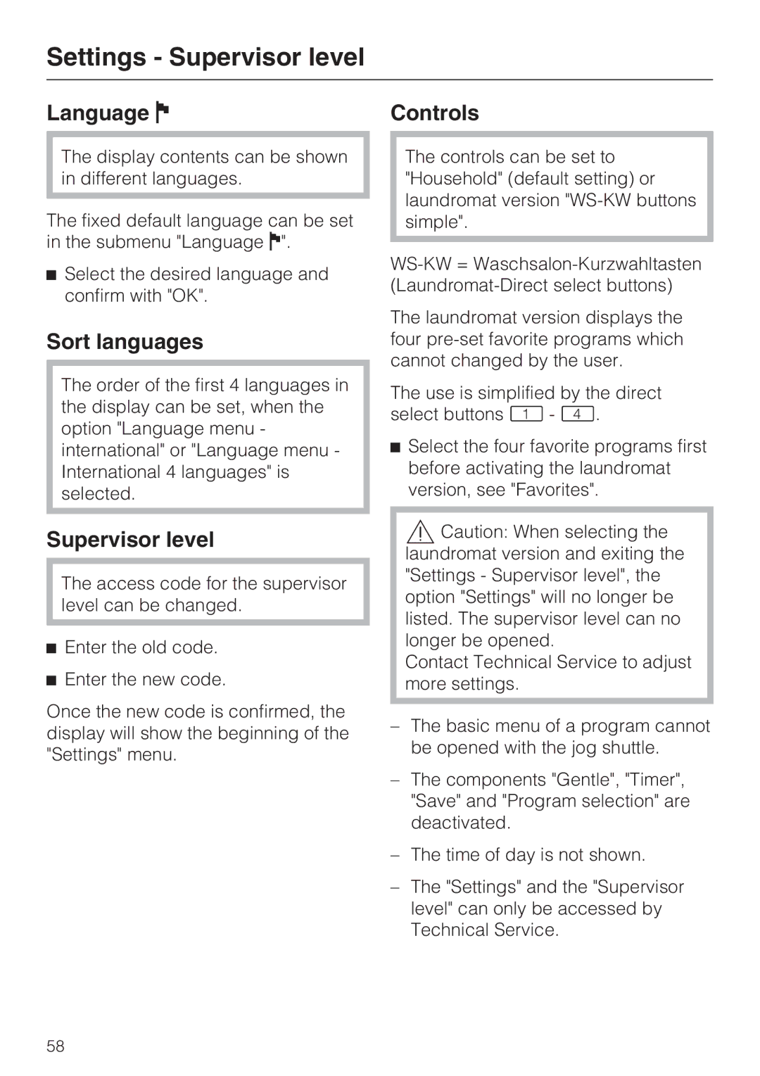 Miele PT 7136 PLUS installation manual Sort languages, Supervisor level 