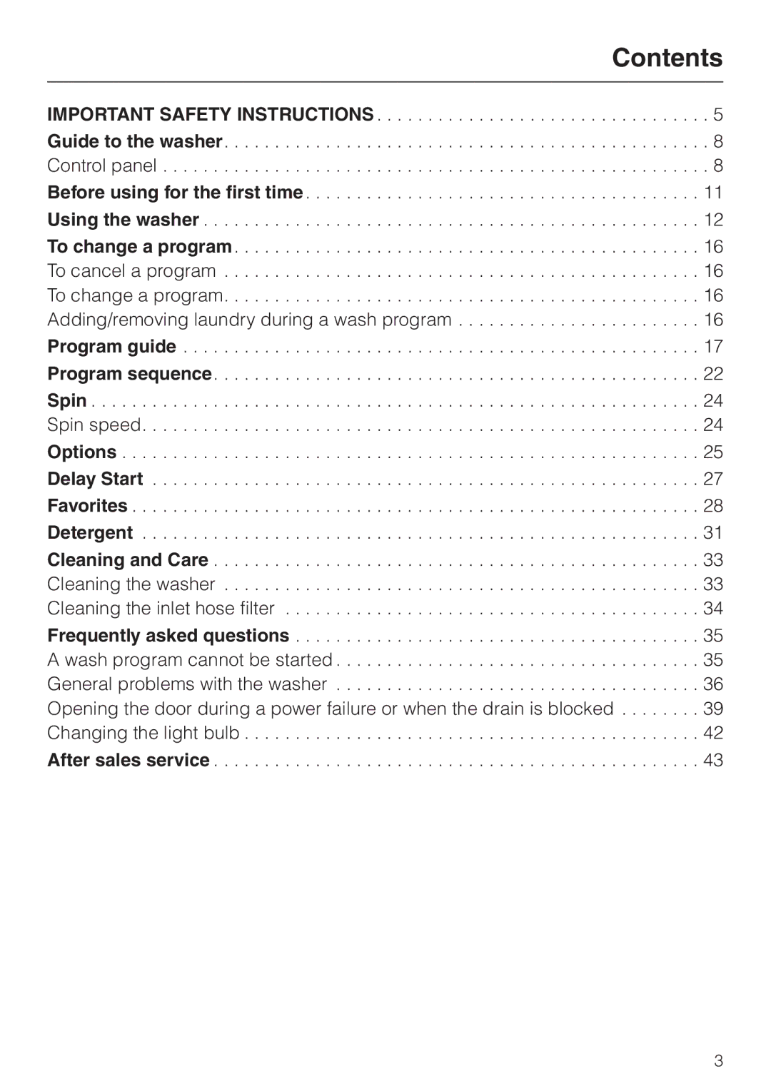 Miele PW 6065 manual Contents 