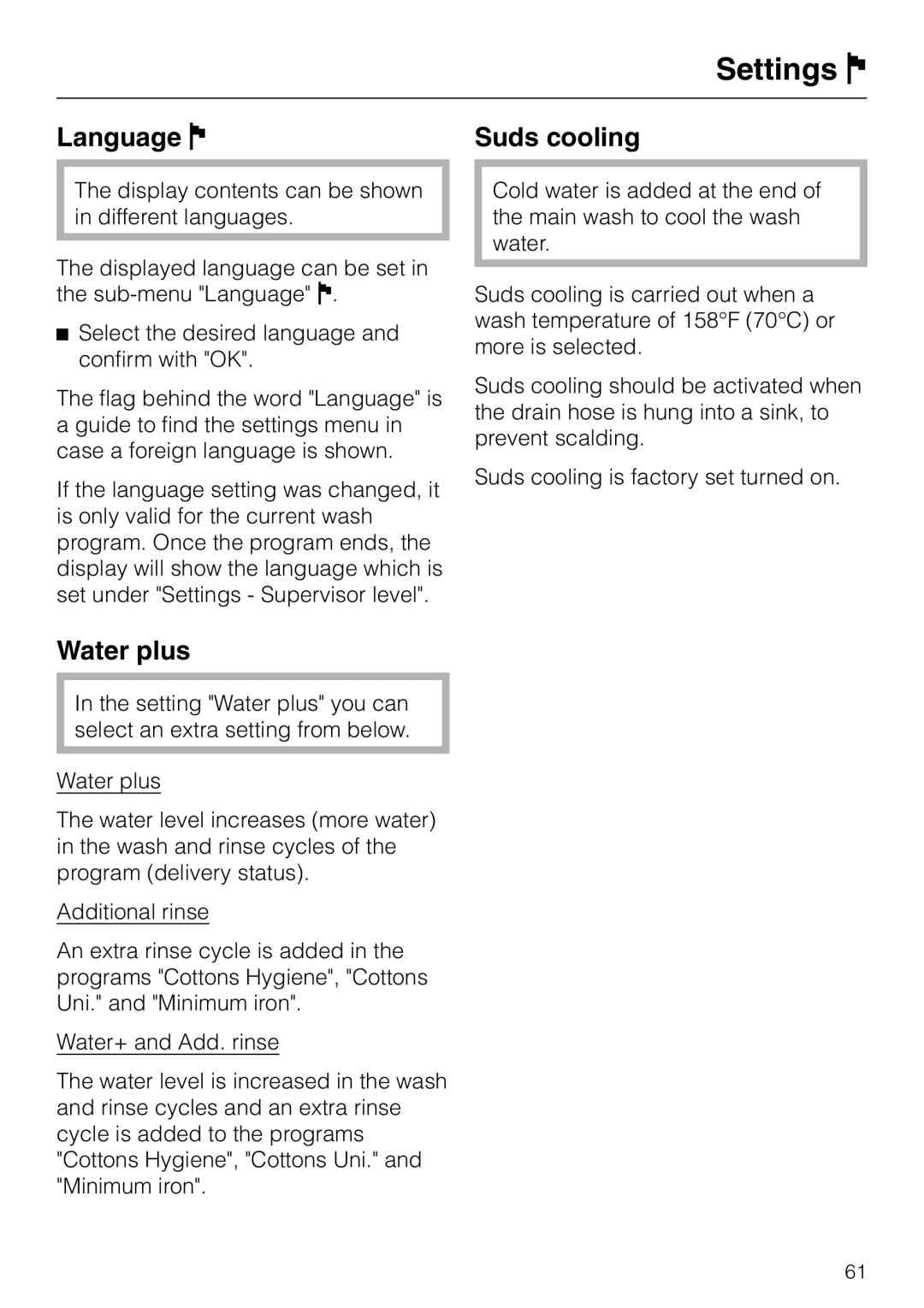 Miele PW 6065 manual Language J, Suds cooling 