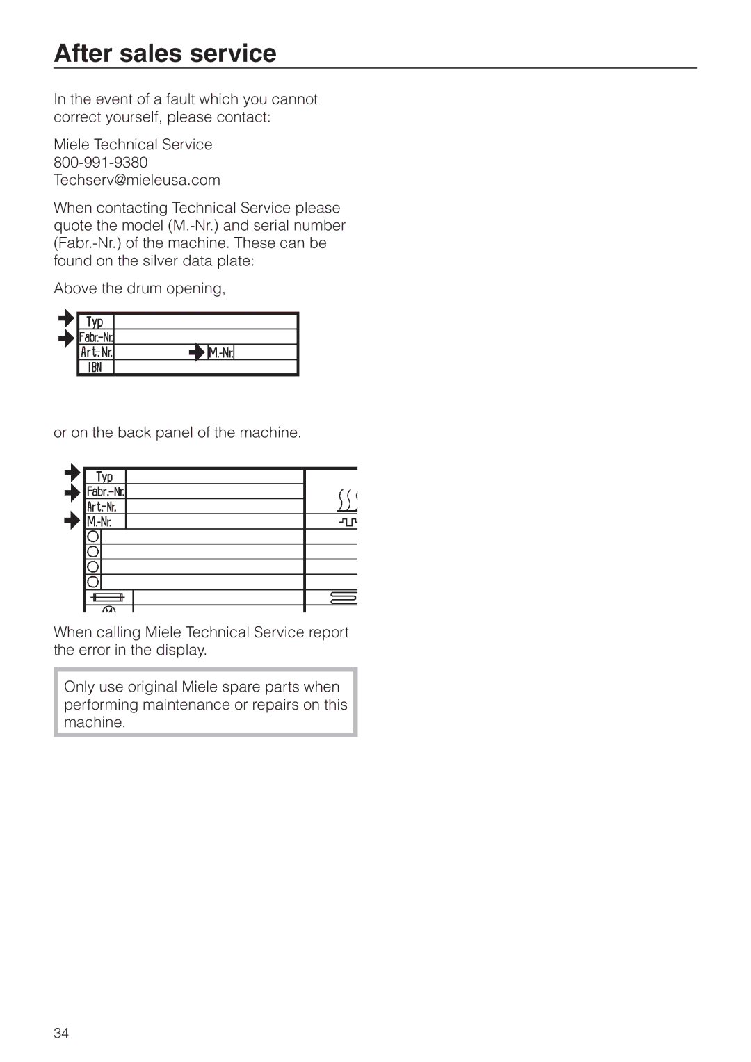 Miele PW 6131, PW 6161, PW 6101, PW 6201 operating instructions After sales service 