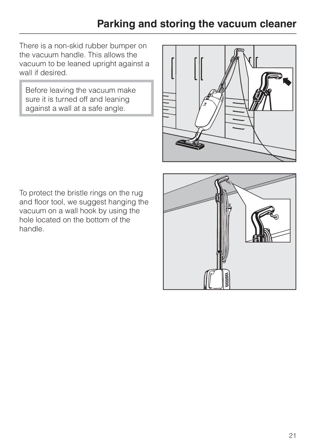 Miele S 140 S 160 manual Parking and storing the vacuum cleaner 