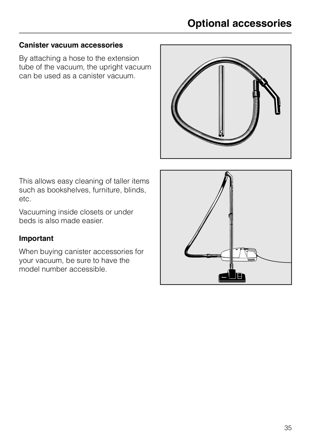 Miele S 140 S 160 manual Canister vacuum accessories 