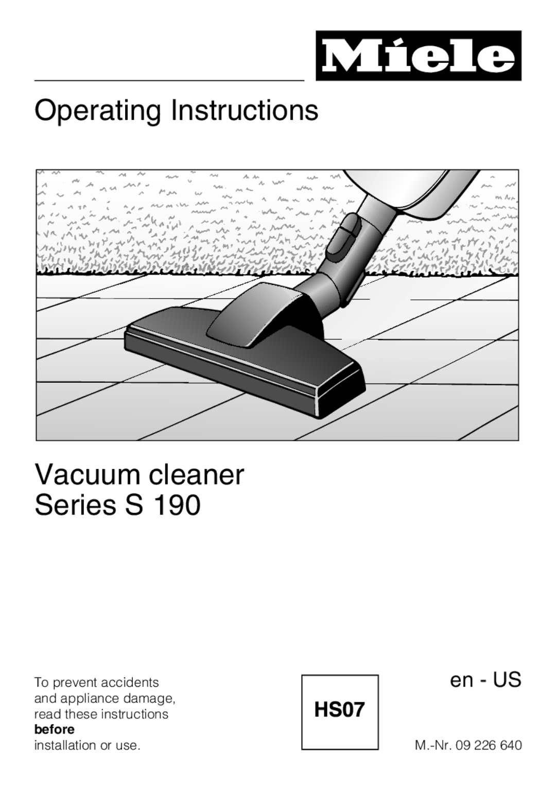 Miele S 190 operating instructions Operating Instructions Vacuum cleaner Series S 