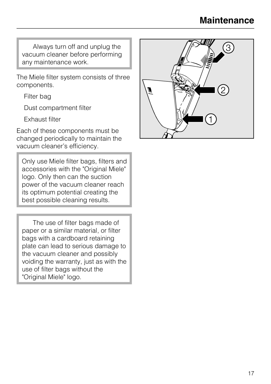 Miele S 190 operating instructions Maintenance 